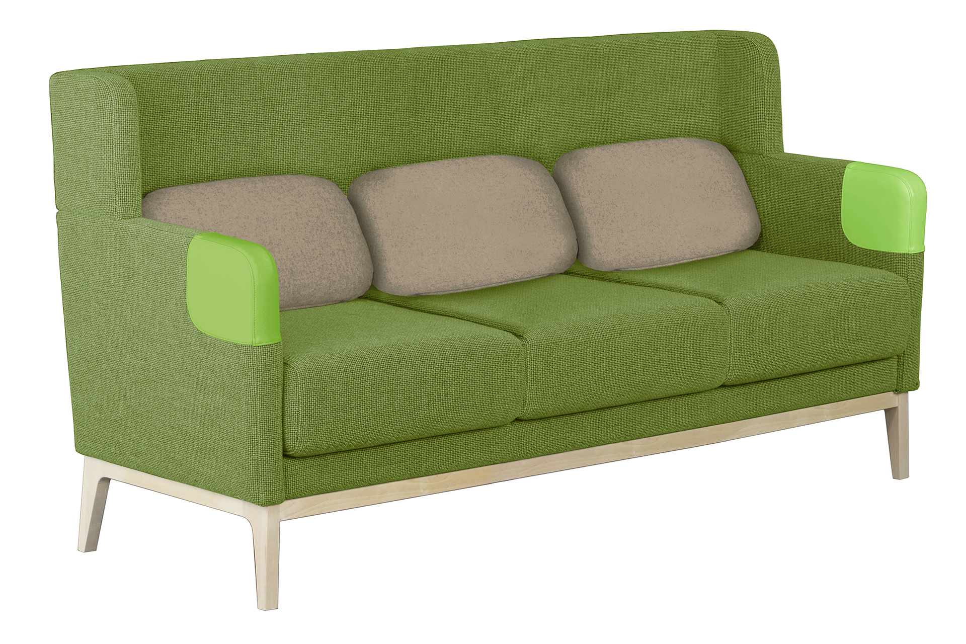Kolmen istuttavassa Isla-sohvassa on korkea selkänoja. Sohvan kaikki pintamateriaalit ovat helposti pyyhkimällä puhdistettavia.