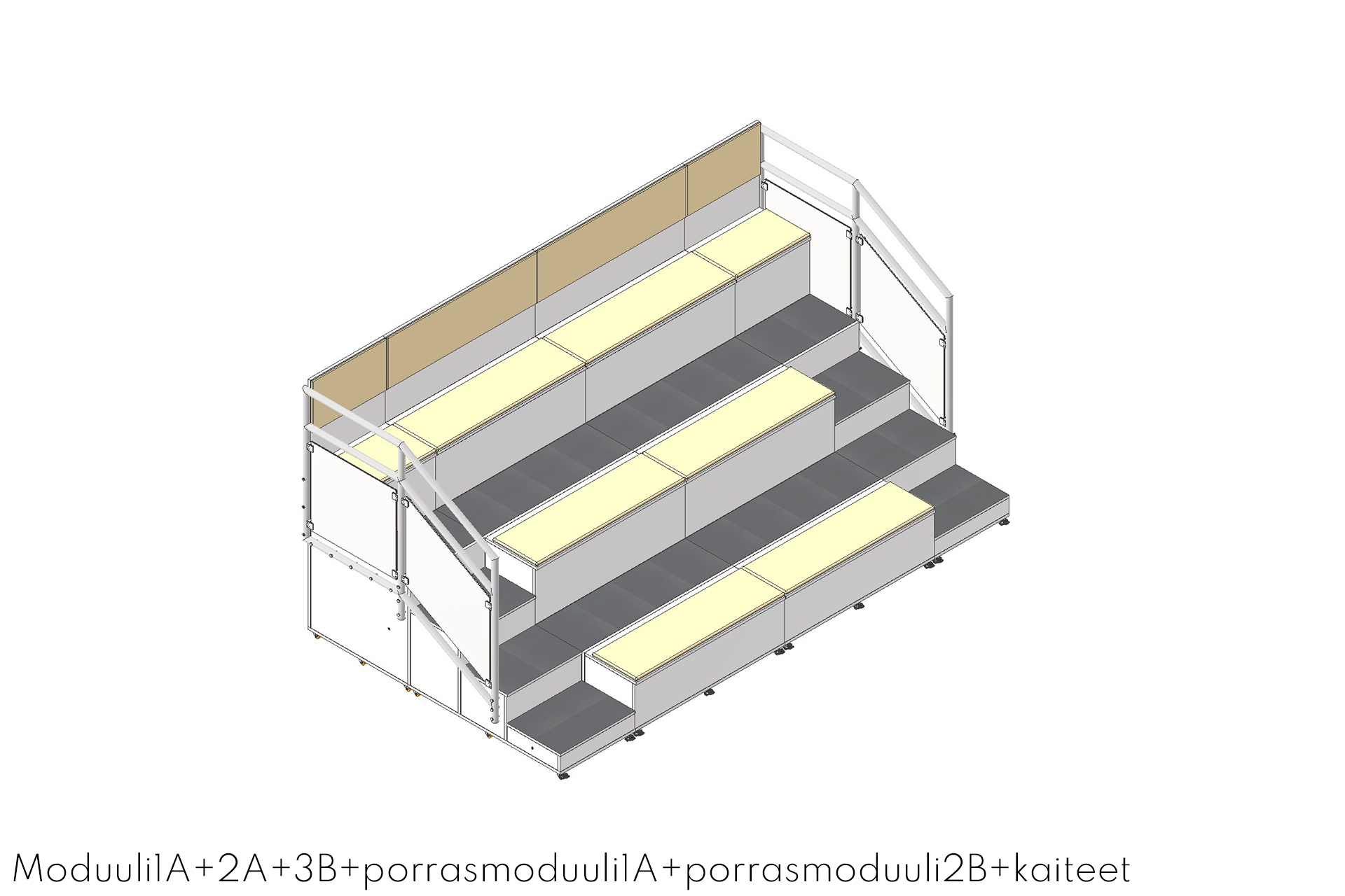 AudiTEAM-katsomo muuttaa tilan yhteisölliseksi ja monikäyttöiseksi. Katsomossa on portaittain rakentuva moduulirakenne.