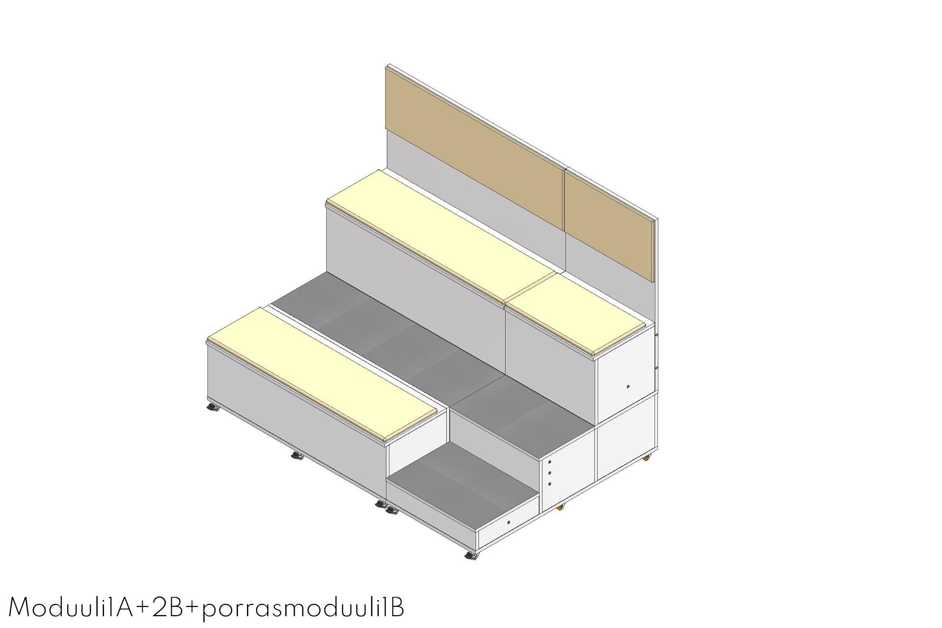 AudiTEAM-katsomo muuttaa tilan yhteisölliseksi ja monikäyttöiseksi. Katsomossa on portaittain rakentuva moduulirakenne.